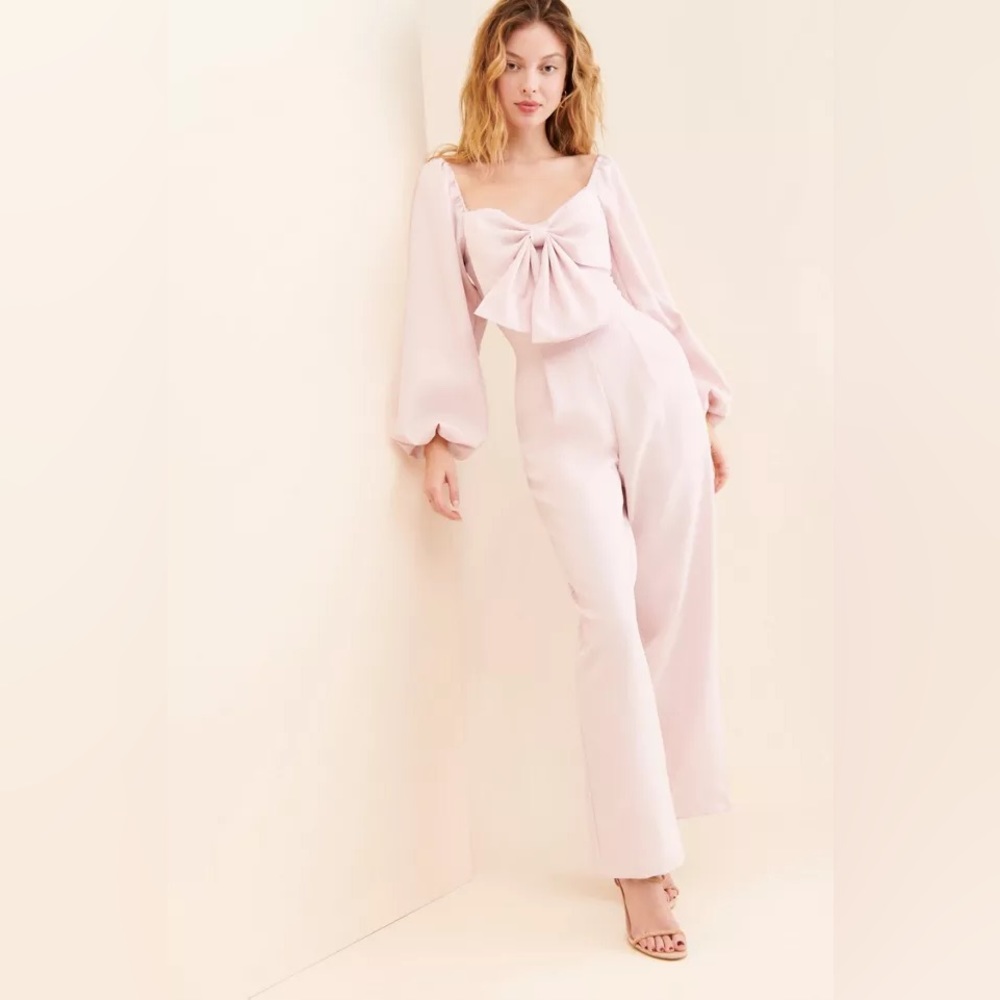 Sister Jane Pale Pink Bow-Front Long Sleeve Jumpsuit